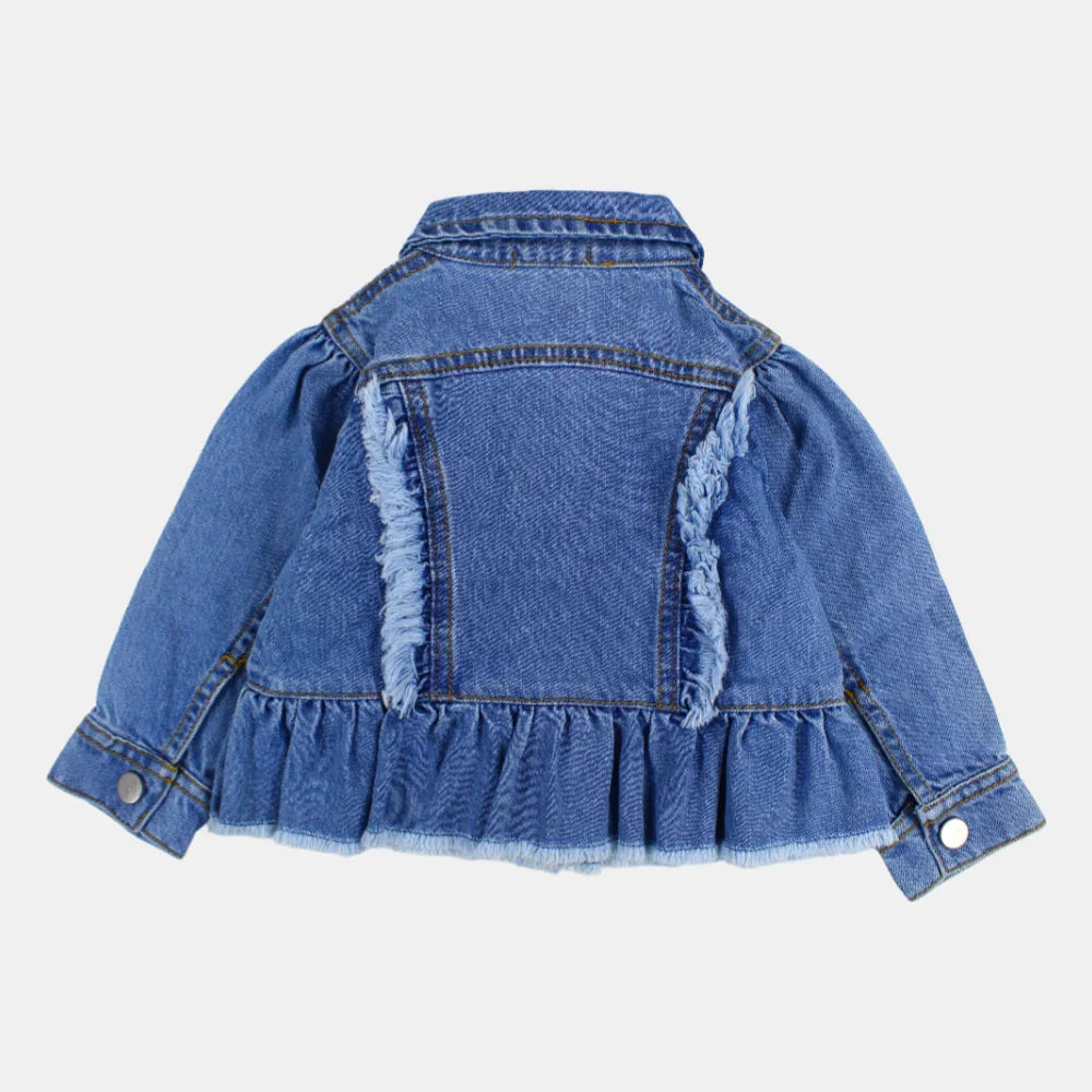 Girls Long-Sleeved Ruffled Denim Jacket