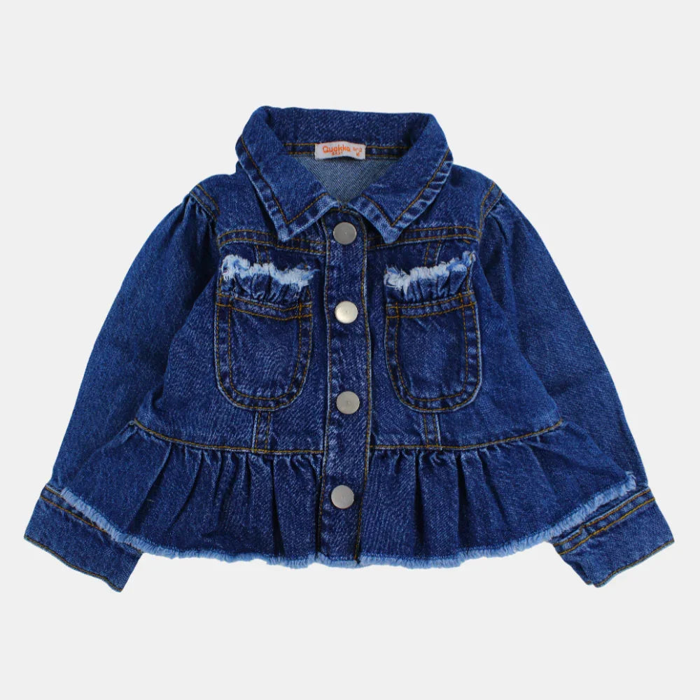 Girls Long-Sleeved Ruffled Denim Jacket