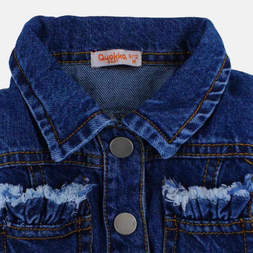 Girls Long-Sleeved Ruffled Denim Jacket