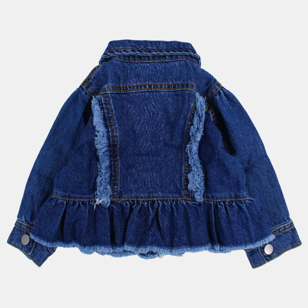 Girls Long-Sleeved Ruffled Denim Jacket