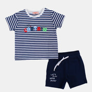 Baby Boys Striped Short-Sleeved 2-Piece Cotton Outfit Set – "Mr. Captain" Print