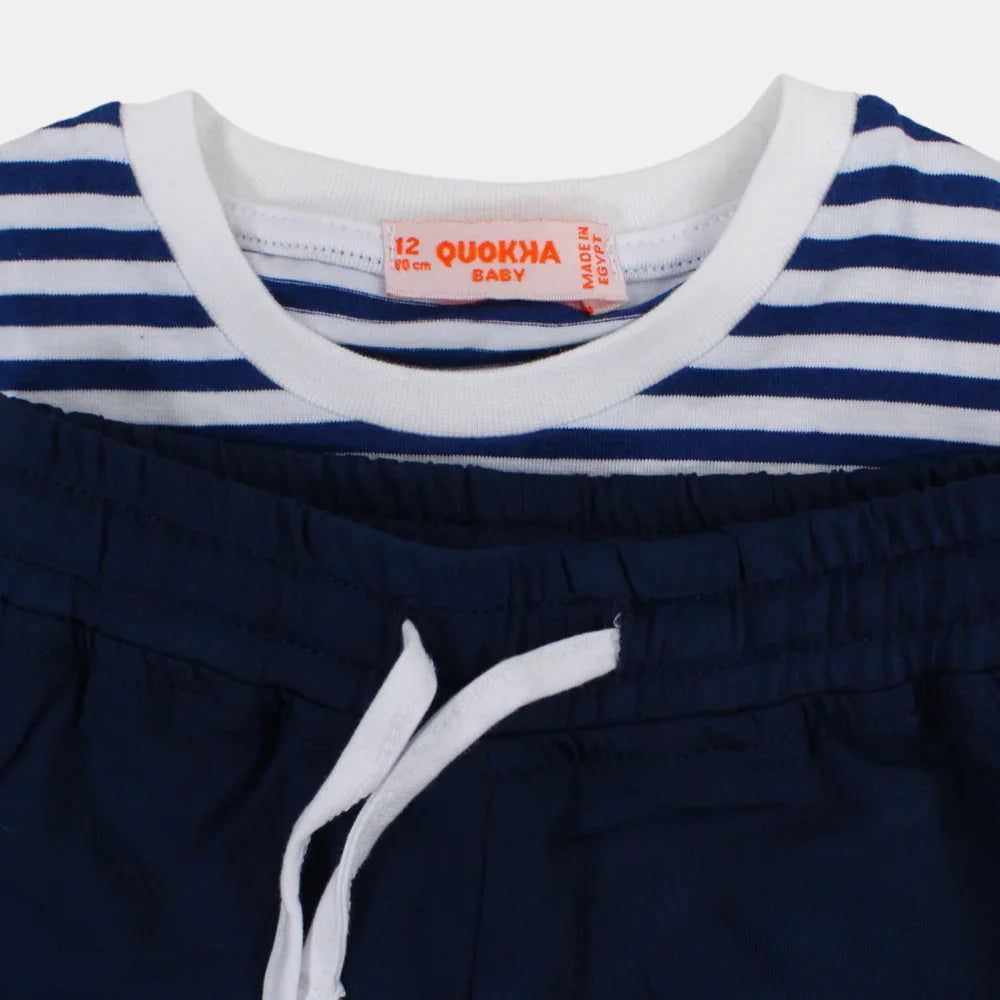 Baby Boys Striped Short-Sleeved 2-Piece Cotton Outfit Set – "Mr. Captain" Print