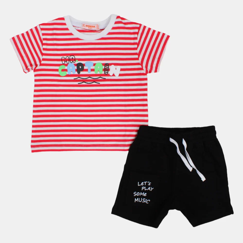 Baby Boys Striped Short-Sleeved 2-Piece Cotton Outfit Set – "Mr. Captain" Print