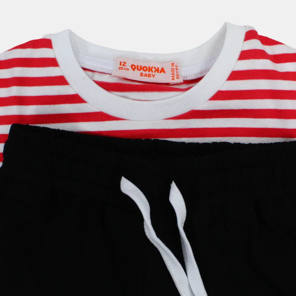 Baby Boys Striped Short-Sleeved 2-Piece Cotton Outfit Set – "Mr. Captain" Print