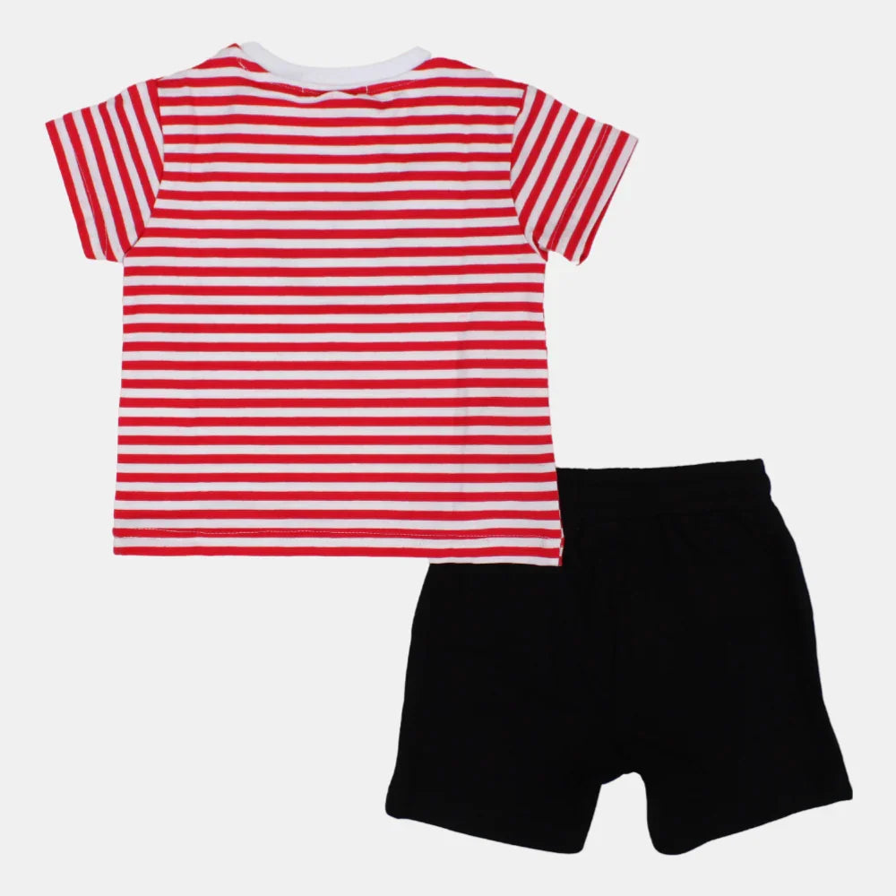 Baby Boys Striped Short-Sleeved 2-Piece Cotton Outfit Set – "Mr. Captain" Print