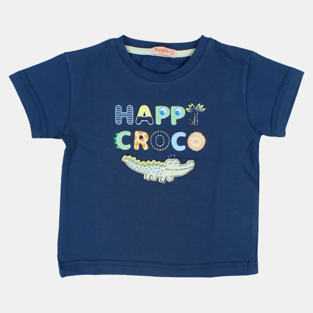 Boys Short-Sleeved Cotton T-Shirt with Happy Croco Print