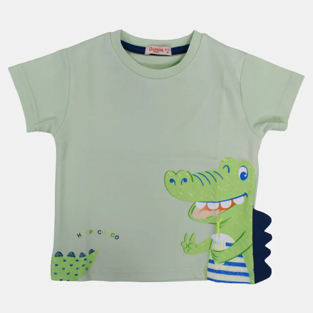 Boys Short-Sleeved Cotton T-Shirt with Happy Croco Print