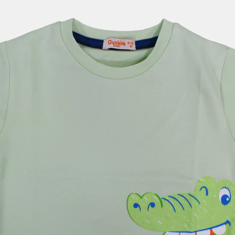 Boys Short-Sleeved Cotton T-Shirt with Happy Croco Print