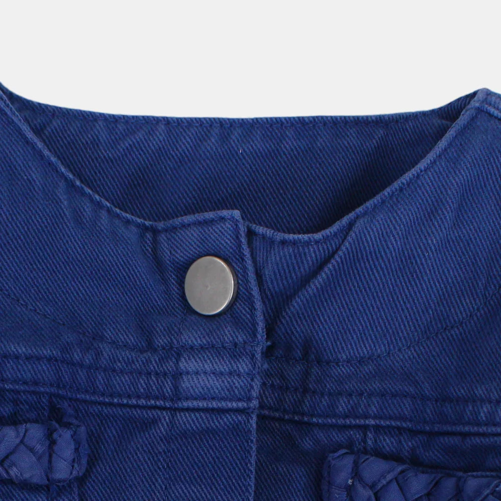 Girls Long-Sleeved Ruffled Indigo Gabardine Jacket