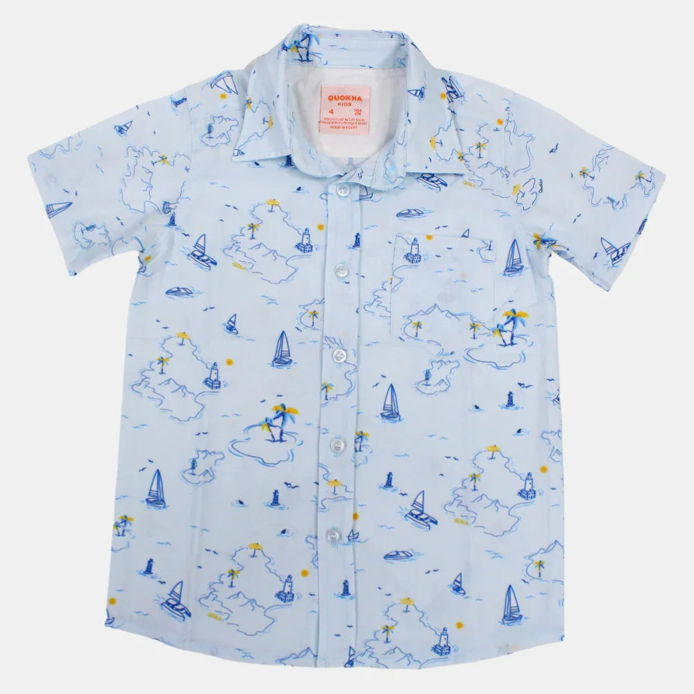 Boys Cotton Short-Sleeved Shirt with a Nautical Design