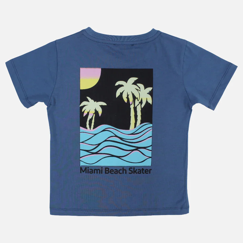 Boys Cotton T-Shirt – Indigo with Palms Print