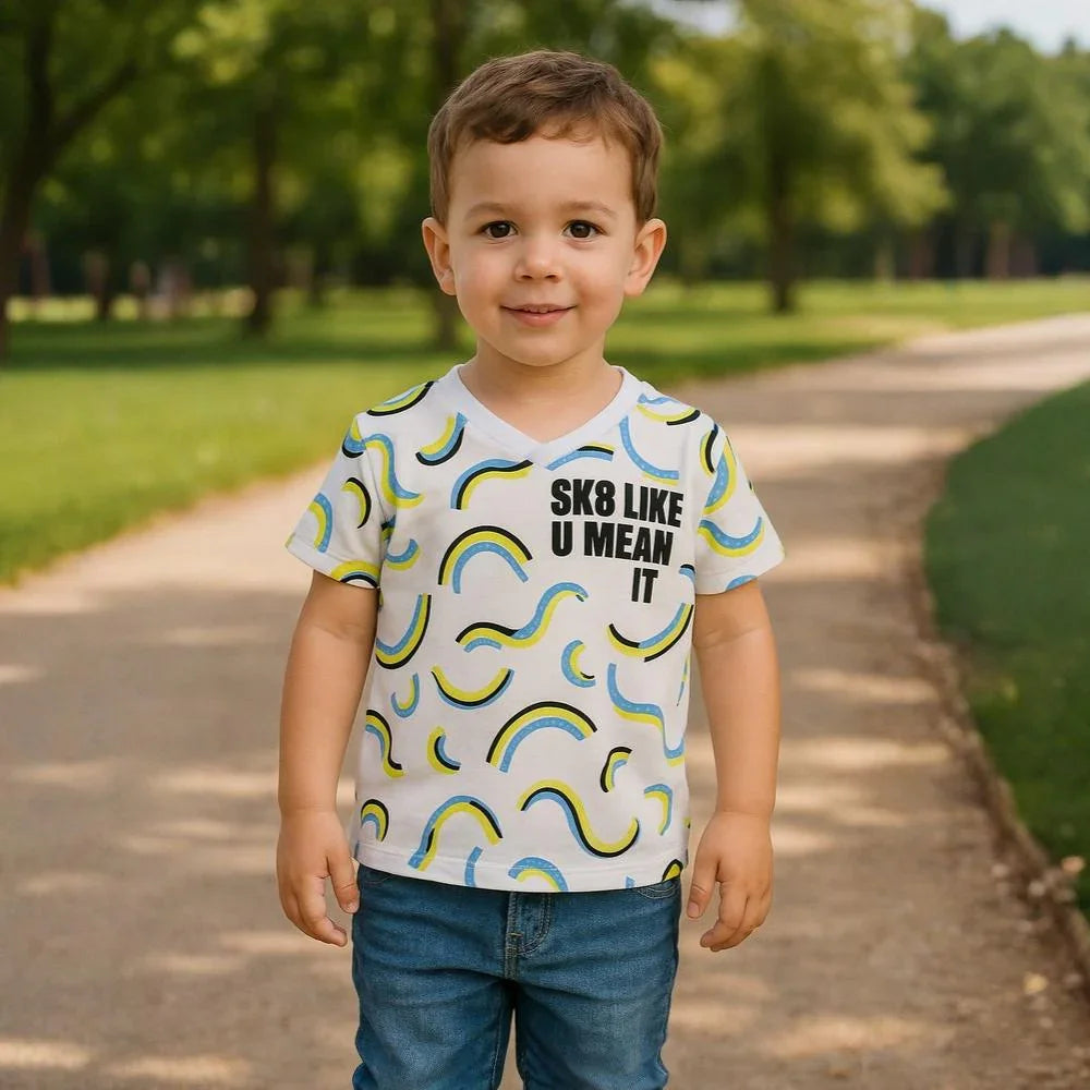 Baby Boys Cotton T-Shirt - White with Fun Print