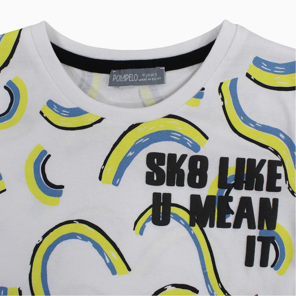 Baby Boys Cotton T-Shirt - White with Fun Print