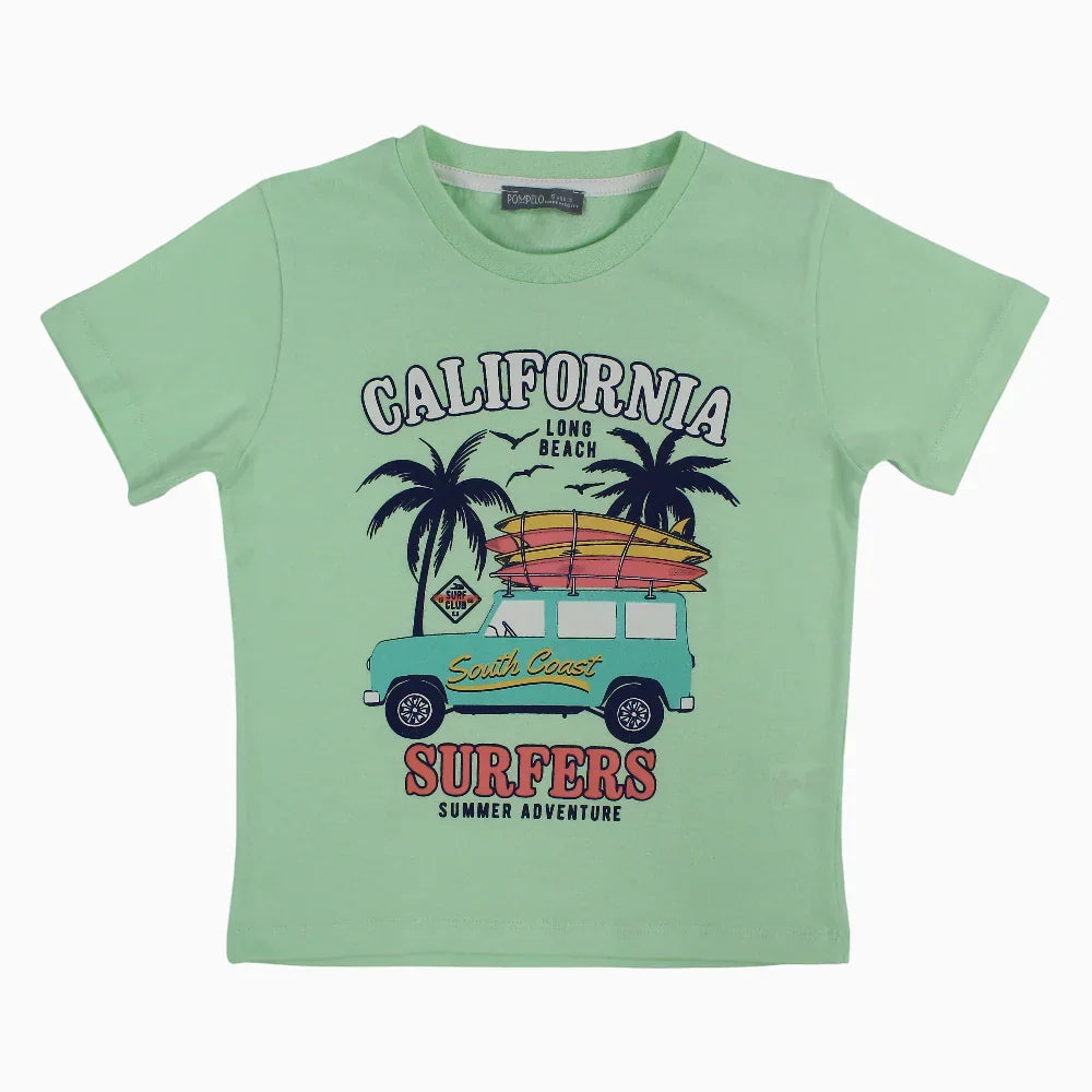Boys Cotton T-Shirt – Mint Green with Summery Print