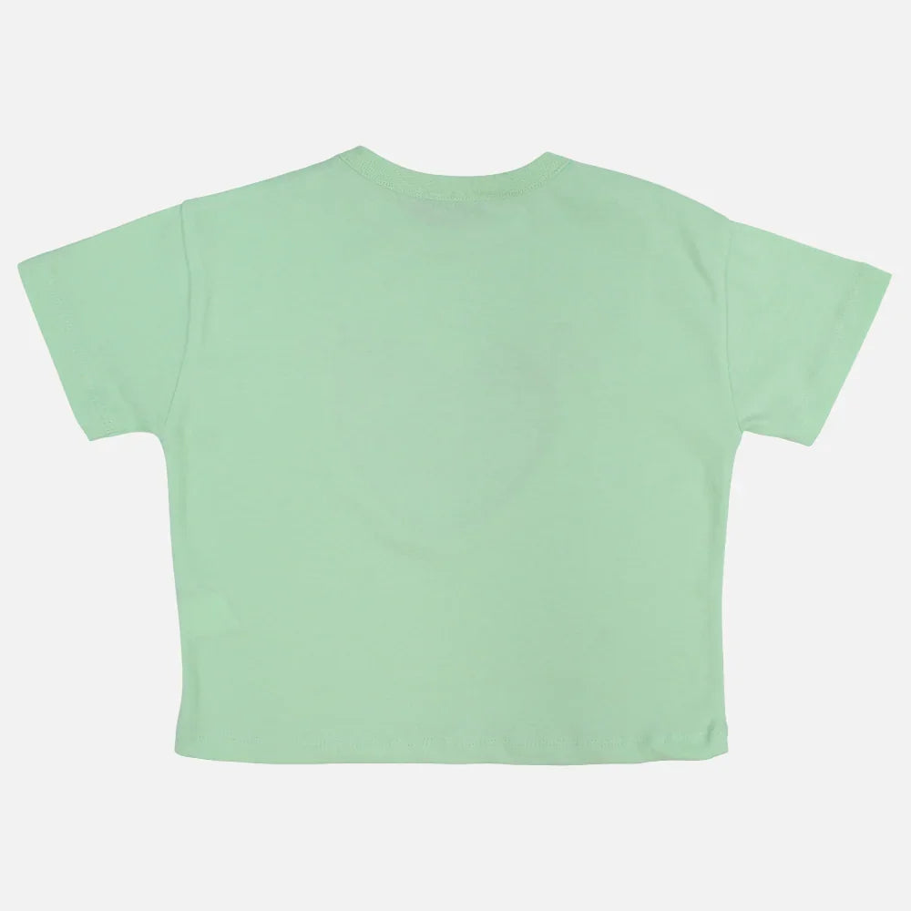 Girls Cotton T-Shirt - Light Green with a Fun Print
