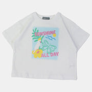 Girls Cotton T-Shirt – White with Parrot Print