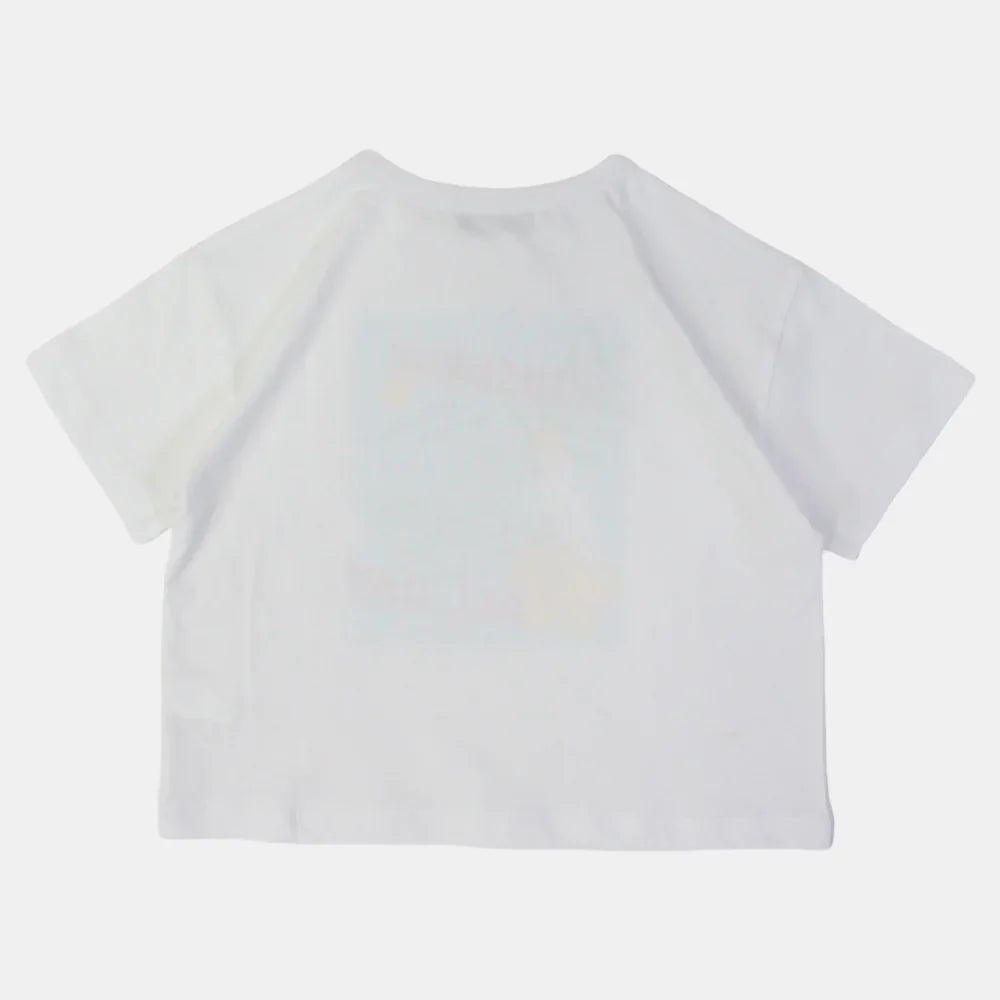 Girls Cotton T-Shirt – White with Parrot Print