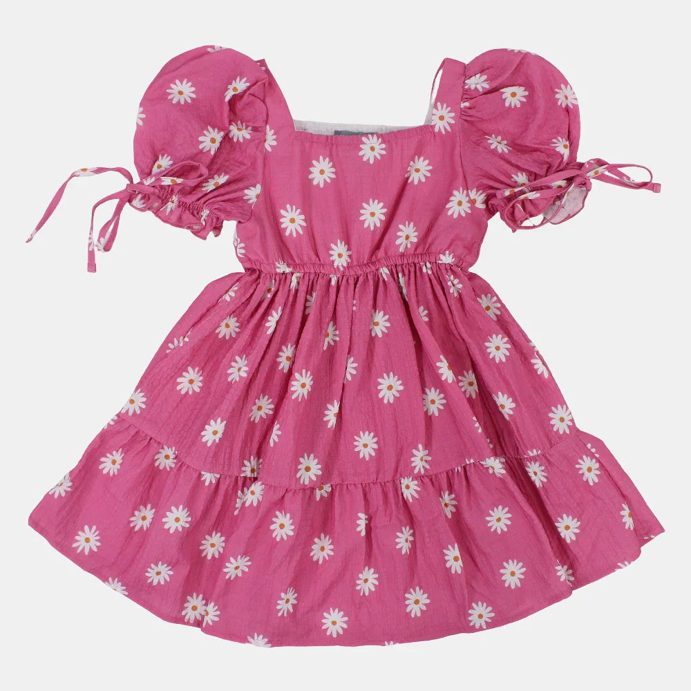 Girls Cotton Dress – Pink with Flowers Print