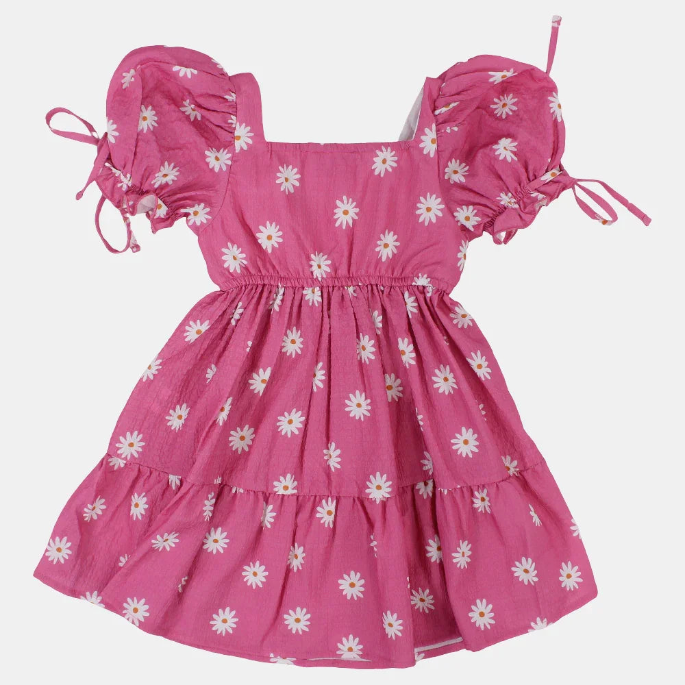 Girls Cotton Dress – Pink with Flowers Print