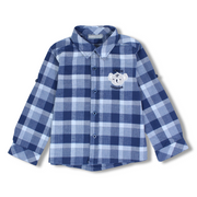 Baby Boys Cotton Shirt – Checkered Blue with a Koala Head Design