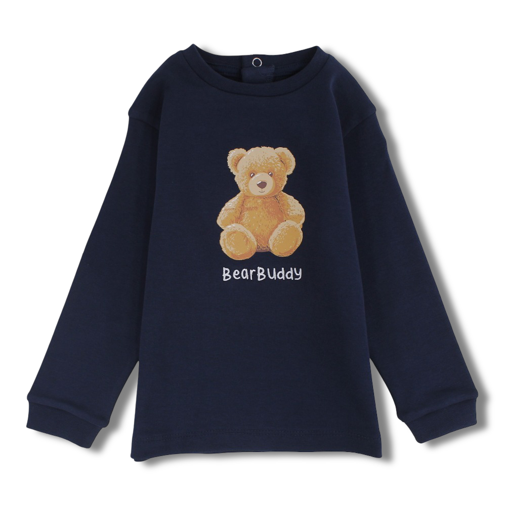 Baby Boys Cotton T-Shirt – Navy with Bear Print