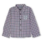 Baby Boys Cotton Shirt – Checkered Navy with a Bear Head Design