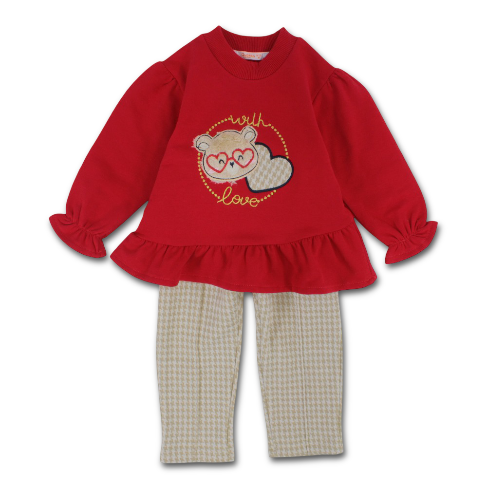 Girls Cotton 2-Piece Outfit Set - Bear Design