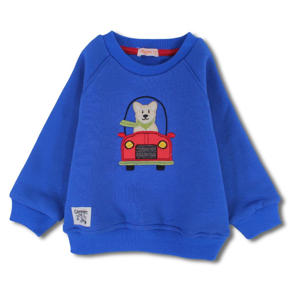 Boys Cotton Sweatshirt - Dog in Car Design