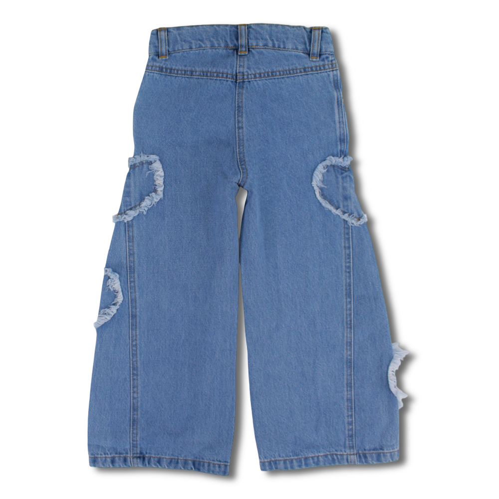 Girls Wide Leg Denim Pants - Hearts Design