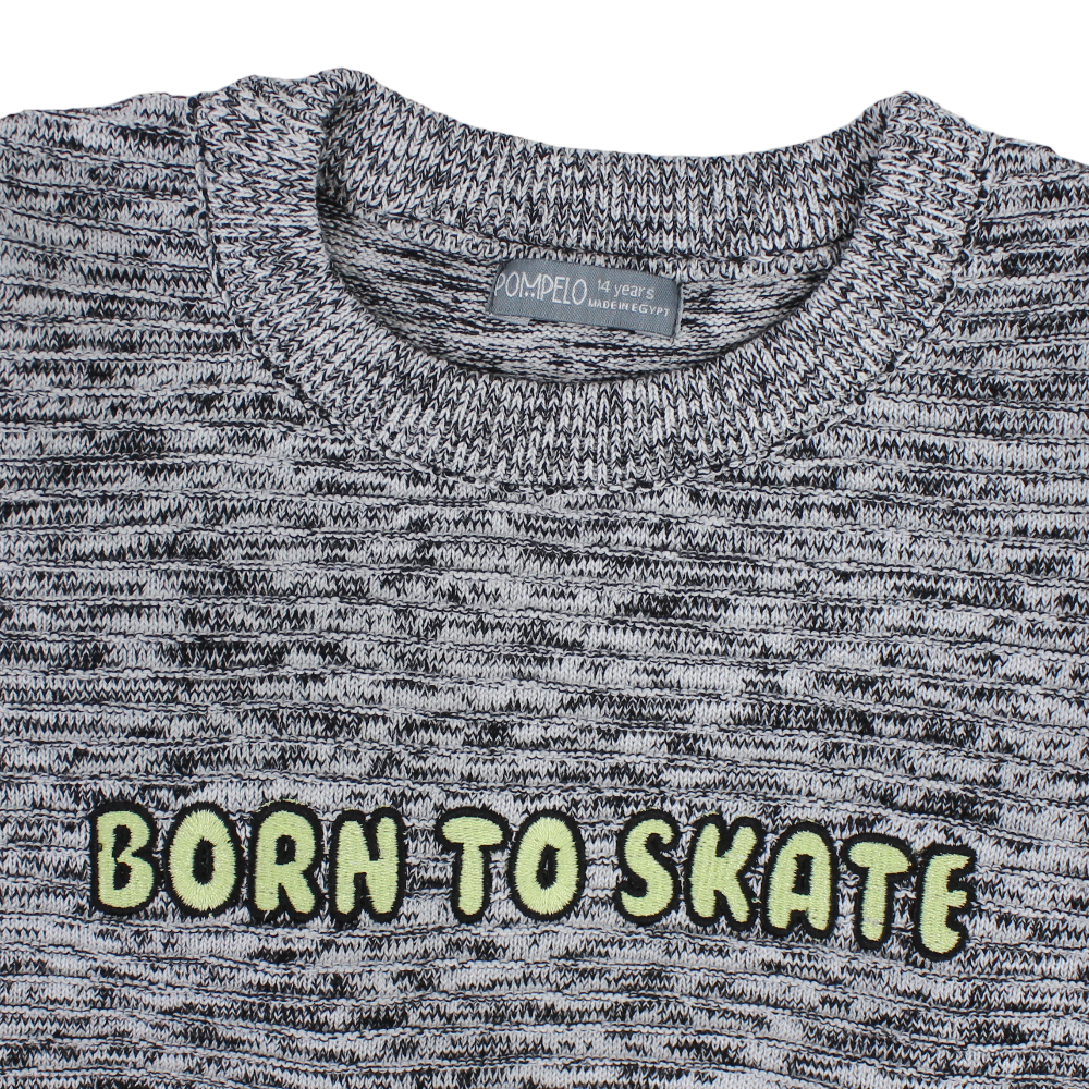 Boys Wool Pullover – Dark Grey with “Born to Skate” Design