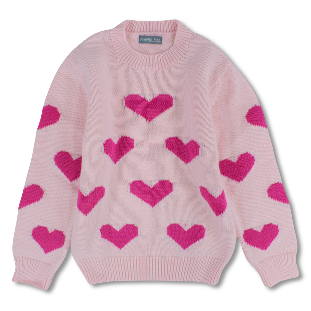 Girls Wool Pullover – Hearts Design