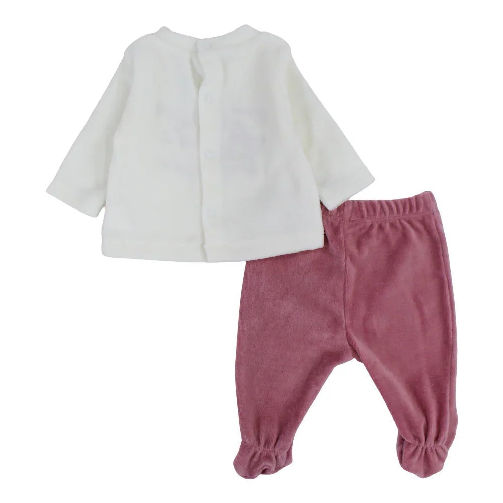 Baby Girls 2-Piece Outfit Set – Off-White/Purple