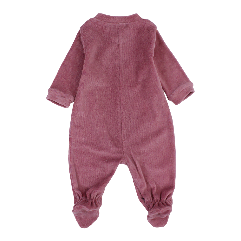 Baby Girls Velvet Baby Footie – Dusty Pink with a Butterfly Design