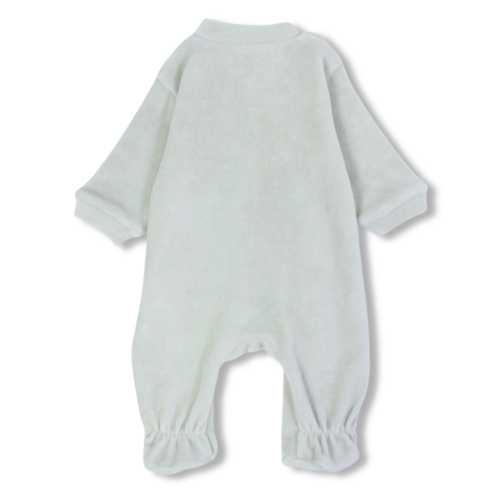 Baby Boys Velvet  Baby Footie – Mint with Frog Design
