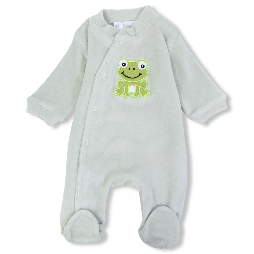 Baby Boys Velvet  Baby Footie – Mint with Frog Design