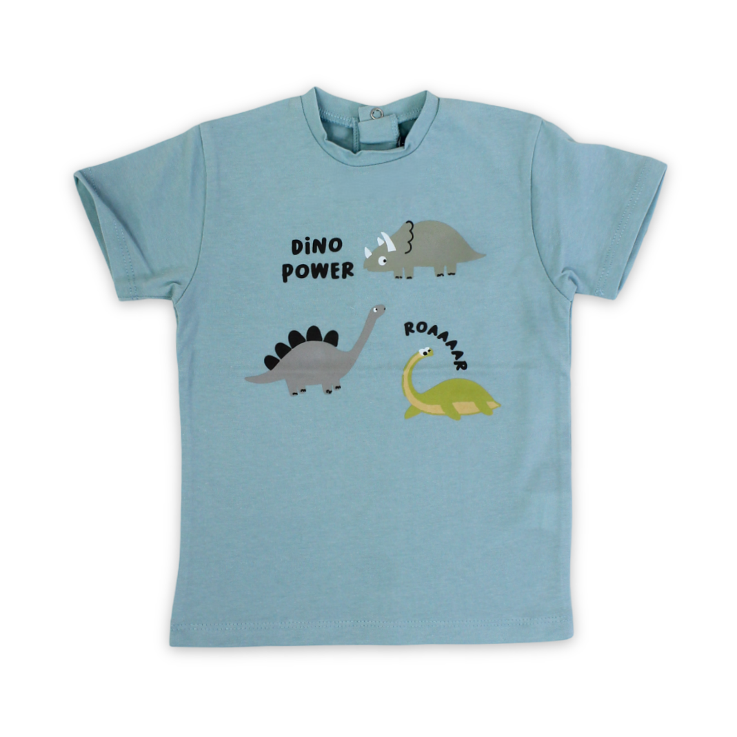Baby Boys Cotton T-Shirt – Mint with Dino Print - Clothing - Pompelo