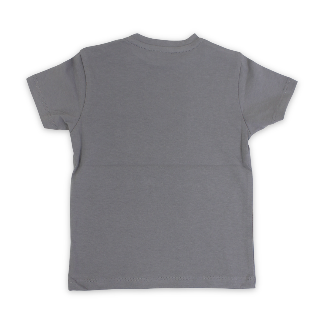 Baby Boys Cotton T-Shirt – Grey with Dinosaurs Print