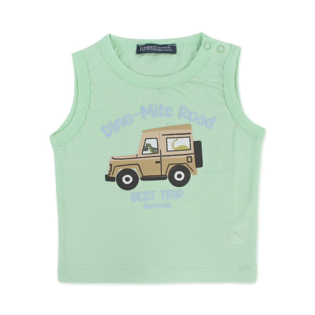 Baby Boys Cotton Sleeveless T-Shirt – "Dino-Mite Road" Print - Clothing - Pompelo