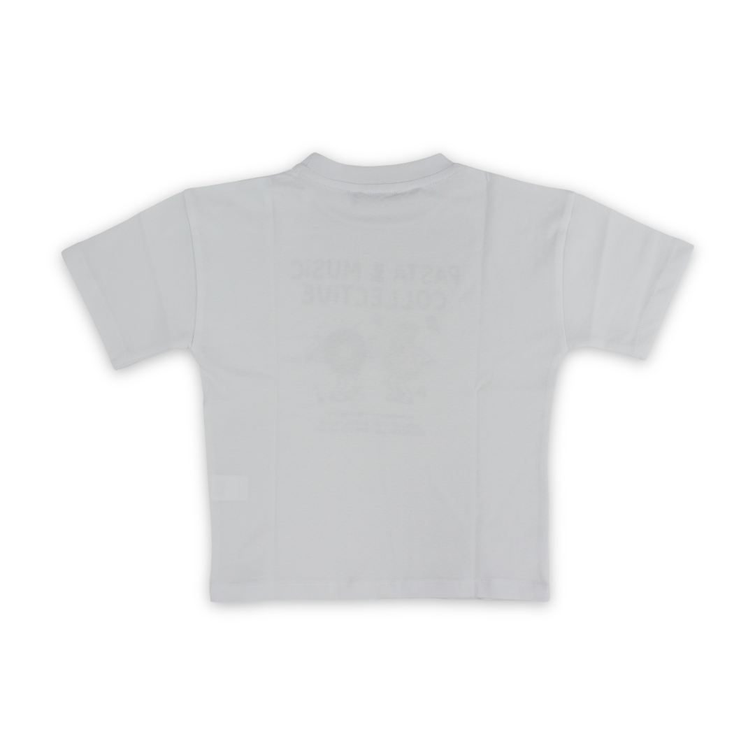 Boys Cotton T-Shirt – White with "Pasta & Music Collective" Print