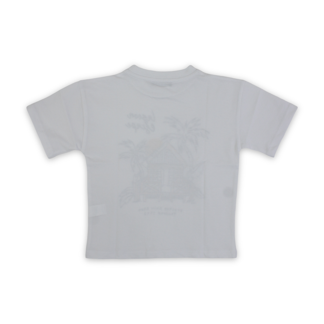 Boys Cotton T-Shirt – White "Lagoon Escape" Print