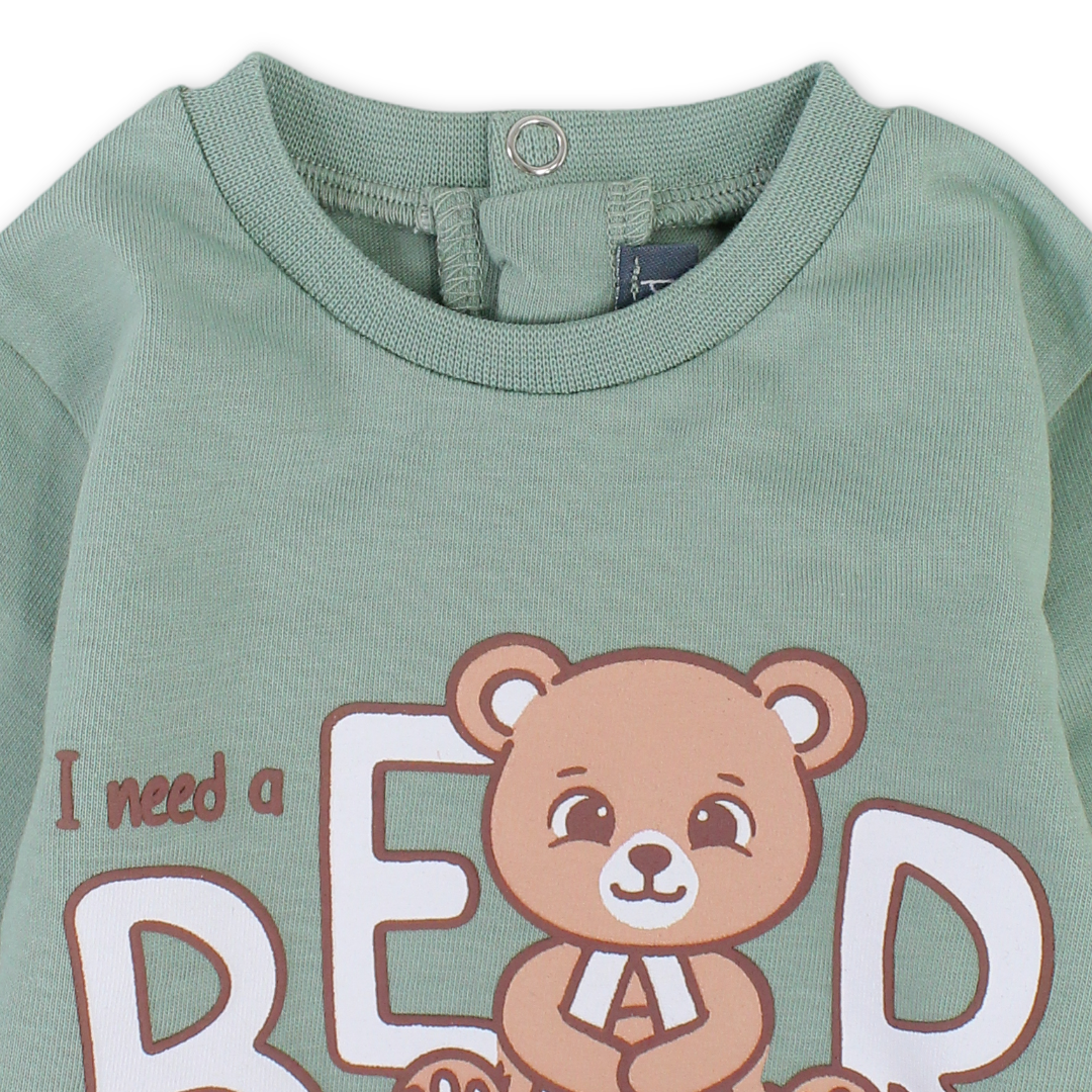 Baby Boys Cotton Baby Footie – Mint with "Bear Hug" Print