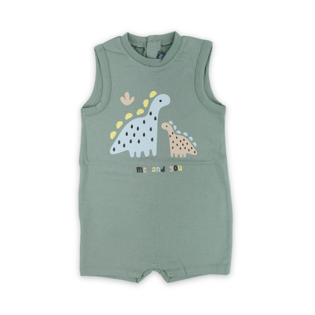 Baby Boys Cotton Romper – Mint with Dino Print - Clothing - Pompelo