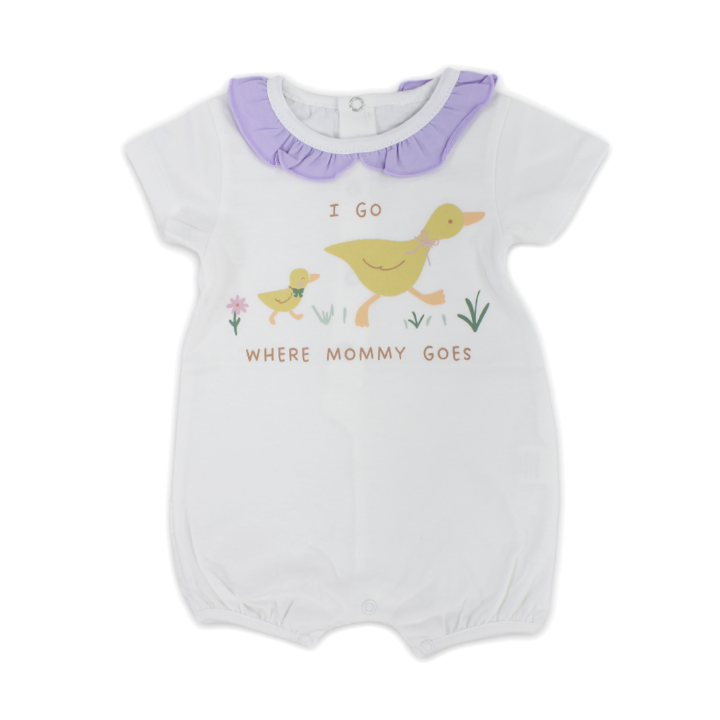 Baby Girls Cotton Romper – White with Duck Print - Clothing - Pompelo