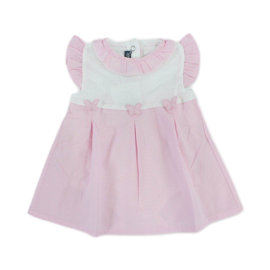 Baby Girls Cotton Dress – Pink with Butterflies Embroidery - Clothing - Pompelo