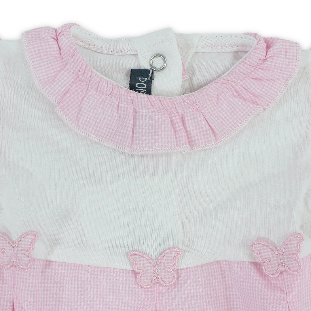 Baby Girls Cotton Dress – Pink with Butterflies Embroidery