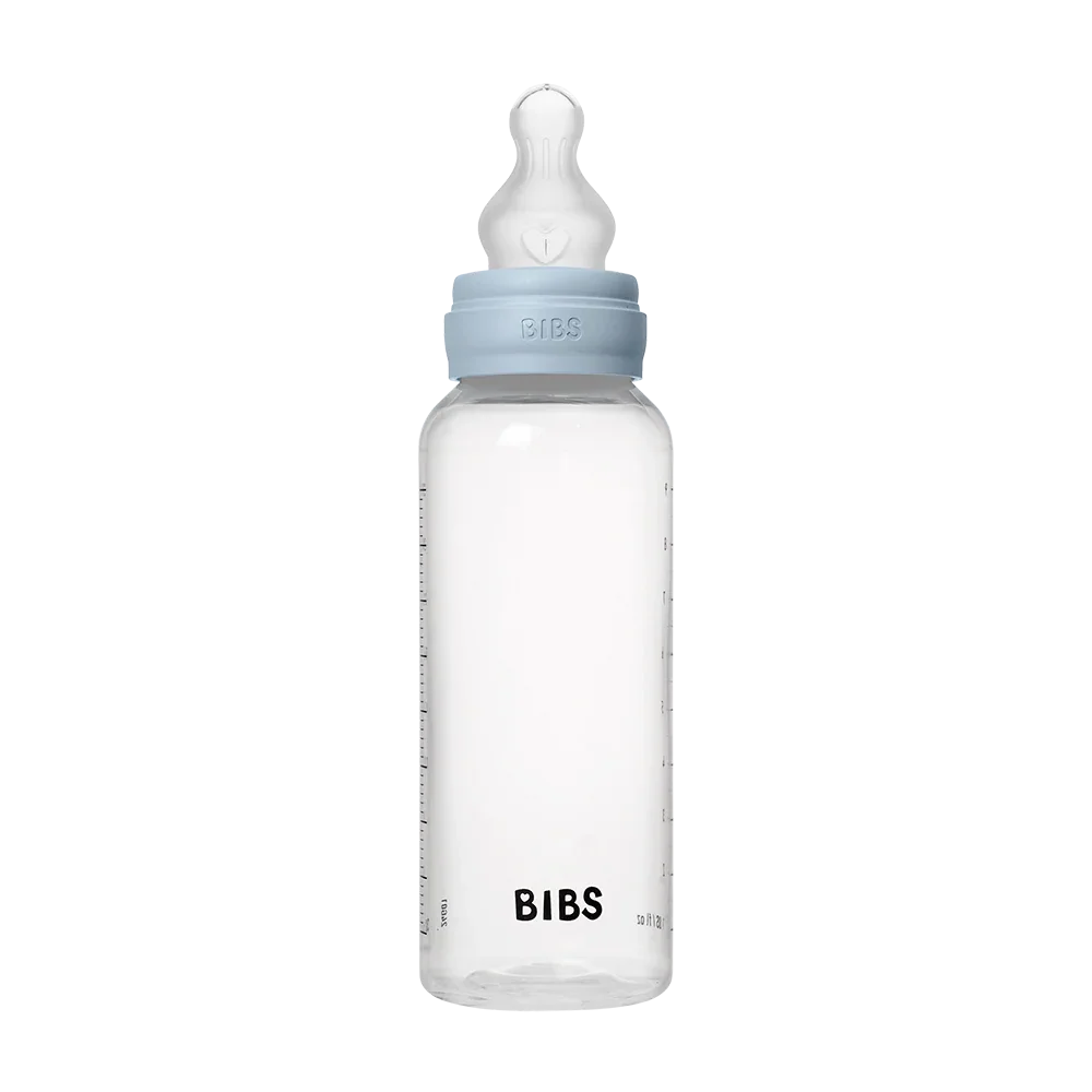 BIBS Round Silicone Baby Bottle 1-Pack 270 ml Medium Flow - Baby Blue