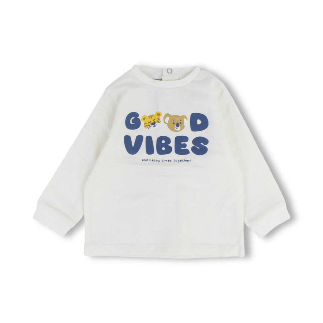 Baby Boys Cotton T-Shirt – Off-White Good Vibes Print