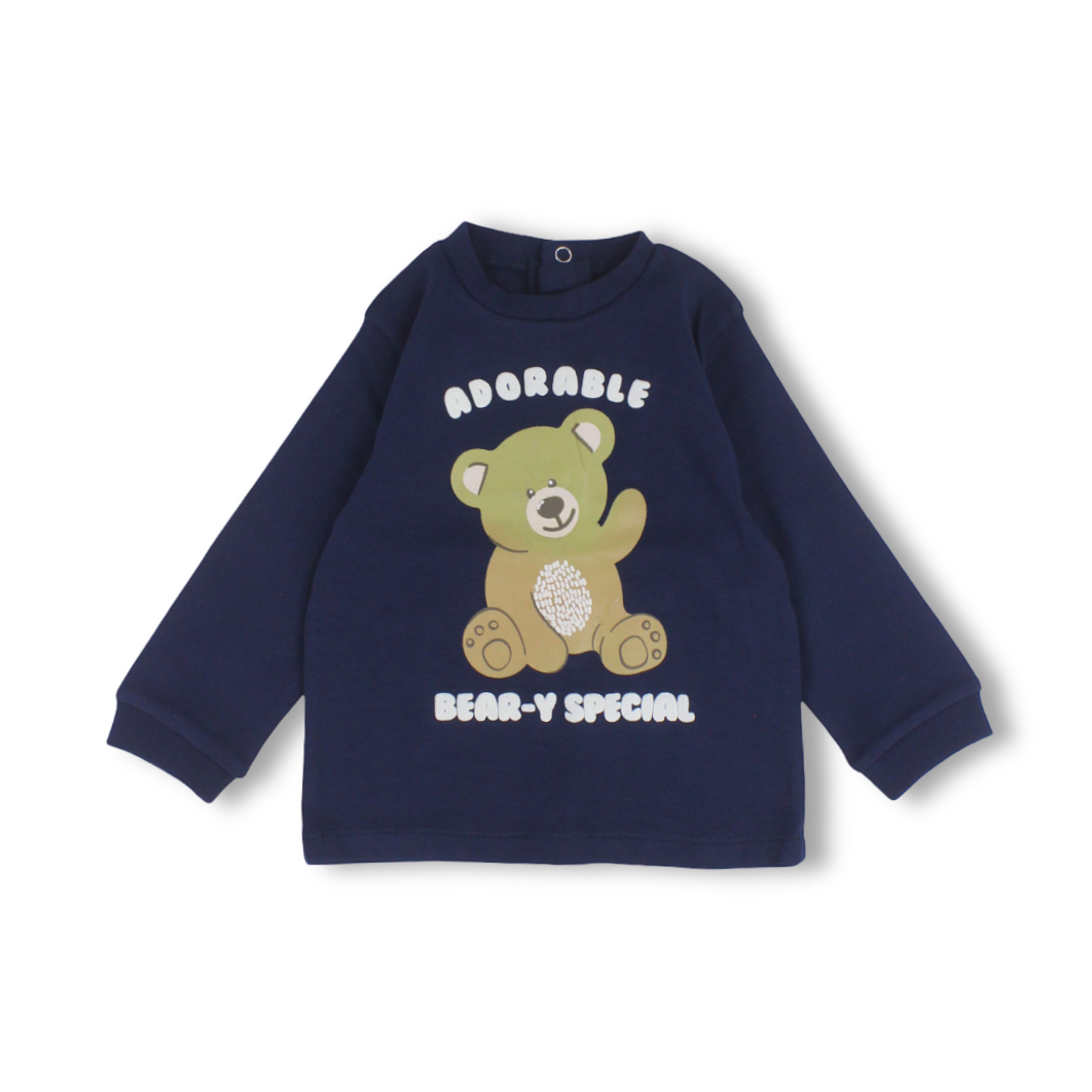 Baby Boys Cotton T-Shirt – Navy with "Adorable" Print