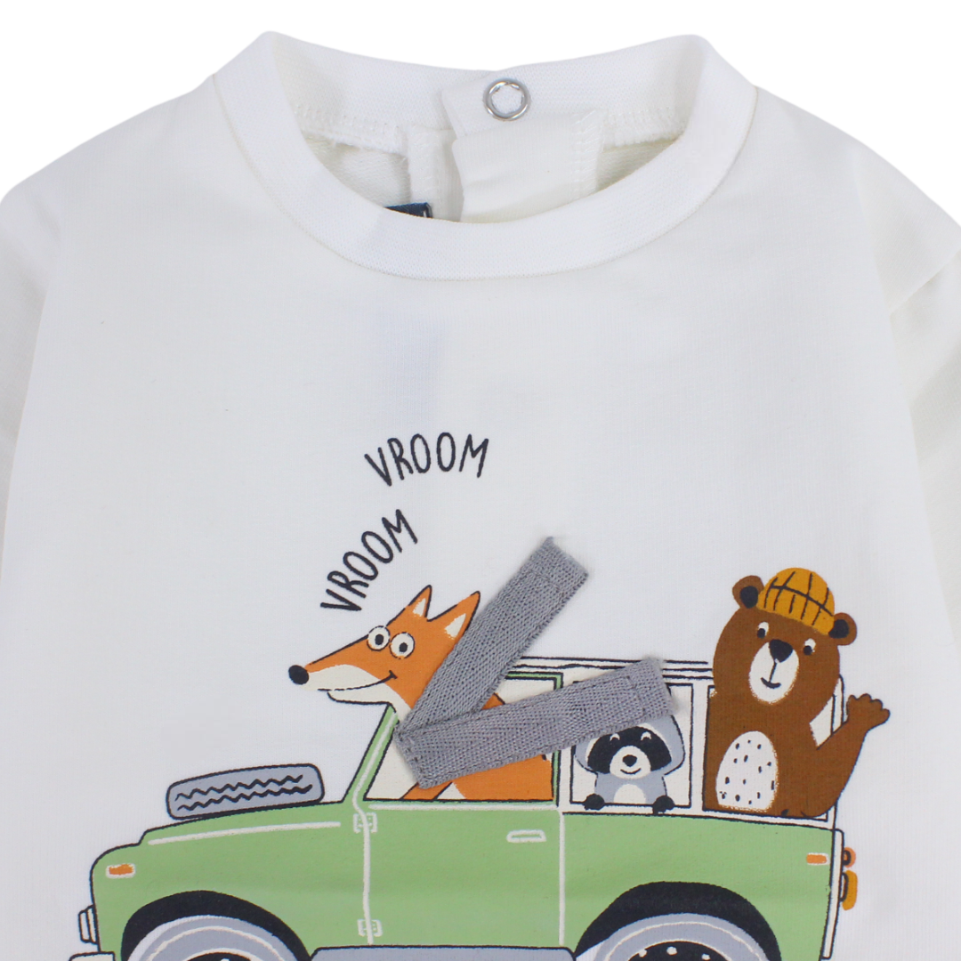 Baby Boys Cotton T-Shirt – Off-White with "Vroom" Print
