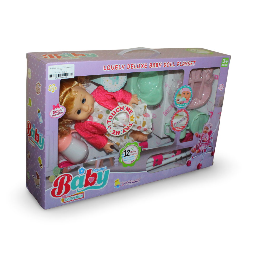 Baby Doll 30cm with Booster Seat, 12 Melodies & Accessories - Toys - OKO